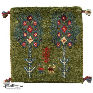 ギャッベ　ペルシャ　イラン　オーガニックウール　絨毯　ラグ　座布団　39×41cm　MS16664_GR