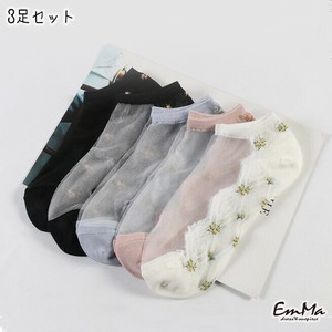 3足セット 小花モチーフシアーソックス シースルーソックス 夏 アンクルソックス WU1402