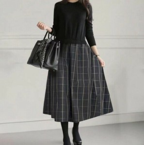 ワンピース チェック柄 長袖 無地 ゆったり   快適 レディース ファッション   BQ6732