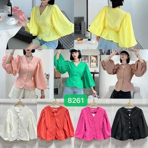 Button Shirt/Blouse Waist Puff Sleeve