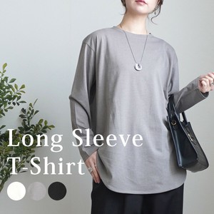 天竺ラウンドヘムTシャツ ロング 無地 ロンT トップス 長袖 2025春夏新作【即納】