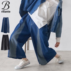 新色黒入荷【再入荷】ヒッコリー切替デニムワイドパンツ トライアングルカット新作2025ss春夏（193776）