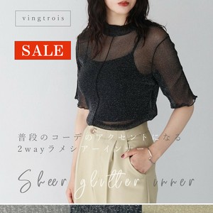 【SALE】程よい透け感で上品に煌めくグリッターが魅力♪前後2way ラメシアートップス レディース/vingtrois