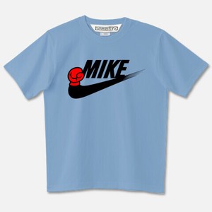 MIKE スラッシュ ロゴ　RED　スタンダードシルエットTシャツ　サックスカラーボディ【 インクジェット 】