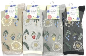 【春夏新作】婦人ハーブのお花部分刺繍フロートハイクルーソックス