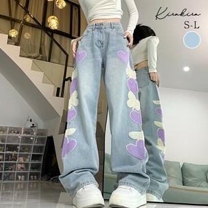 デニム《ハイウエストセミワイドワッペンデニム 》《現品限り》