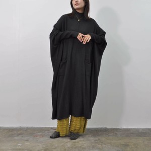 【SALE】ドルマンニットロングOP（モカ・チャコールグレー）ゆったり　痩せ見え　ワンピース　もちもち