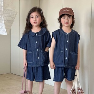 韓国スタイル 2タイプ8サイズ シャツ＆パンツ or ワンピース 男の子 女の子 デニム