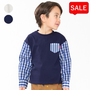 ギンガムチェック・ストライプ袖切替長袖Tシャツ  M14805  本体綿100％ 切替布帛素材 お出かけ シンプル