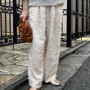 Full-Length Pant Flower Cut Jacquard Easy Pants