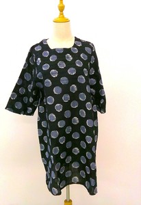 Tunic Pintucked Tunic Half Sleeve black Polka Dot [S/S NEW]