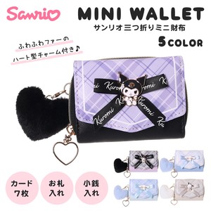 サンリオ合皮チェックリボンプレートミニ財布 / 合皮 財布 三つ折り ミニ 2025新作