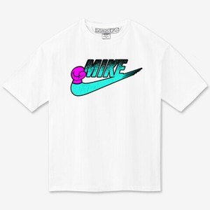 MIKE ブルースラッシュ　ピンクグローブ　ビッグシルエット　ホワイトTシャツ【 インクジェット 】