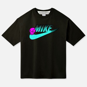 MIKE ブルースラッシュ　ピンクグローブ　ビッグシルエット　ブラックTシャツ【 インクジェット 】