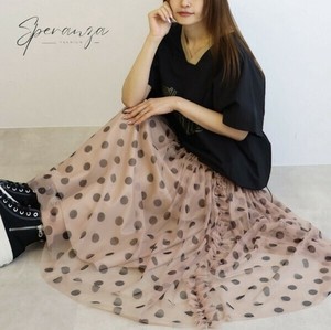ドット柄シフォンスカート