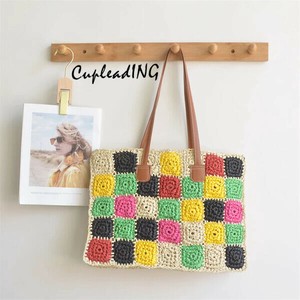 【定番商品】激安セール ボストンバッグ 大容量 ショルダーバッグ クッキー柄 草編みバッグ カラフル鉤針
