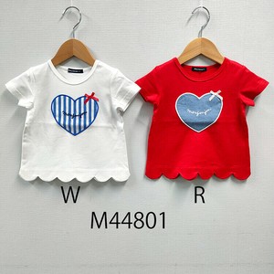 天竺ハートアップリケ付裾スカラップTシャツ　M44801　本体綿100% リボンモチーフ シンプルなかたち