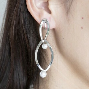 Pierced Earrings Titanium Post Pearl Asymmetrical