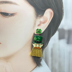 耳环 巴洛克碎石 绿色 四叶草