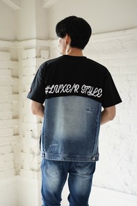 【ユニセックス】45978【LUXE/R】デニム貼り付け　 Tシャツ（RMS）