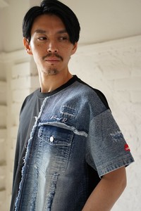 【ユニセックス】45979【LUXE/R】デニム貼り付け　 Tシャツ（RMS）