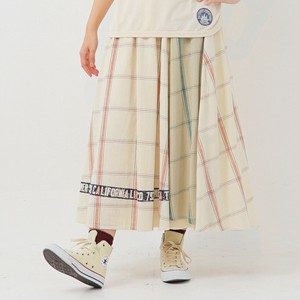 【春物SALE】先染めリネンチェック　ラップ風スカート