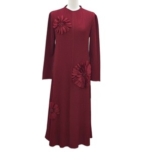 【2025新作】黒　上品　大きなお花モチーフ　プリーツワンピース　お呼ばれ　結婚式など