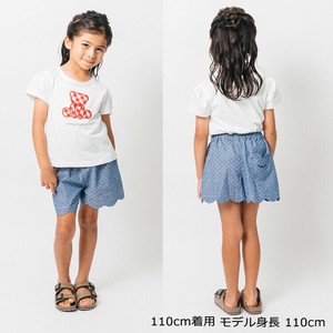 ドット柄ダンガリー裾スカラップショートパンツ　M45101　本体綿100% ハート型ポケット 3分丈