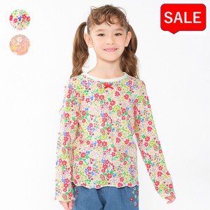 小花総柄長袖Tシャツ・ロンT  M24802  本体綿100％ 袖口と裾はメロウ仕様 リボンモチーフ 通園通学
