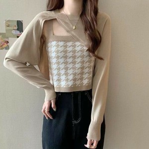 【在庫限り！40％OFF SALE！！】千鳥柄インナー＆イレギュラートップツインニット
