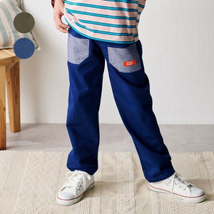 ポケット配色切替無地長パンツ  N15001  デニムニットとミニ裏毛の2素材 テーパード ウエストリブ配色