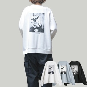 Sweatshirt Back Print Flower Crew Neck Cardboard knit Silk Touch