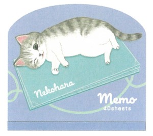 【2025春夏新作】【ねこ雑貨】【ねこハラ文具】ダイカットメモ　ブルー　M053-01