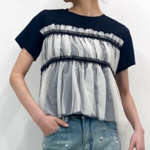 2025年新商品 T 恤/上衣 薄纱紧身胸衣 褶边/木耳边
