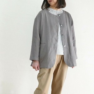 【BR1417】　【セットアップ可能】きれいめリネン・長めクルーネックジャケット