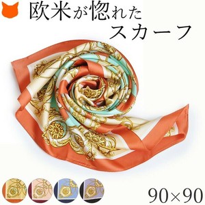 Thin Scarf Patterned Large Size Orange 90cm Made in Japan