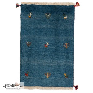 ギャッベ　ペルシャ　イラン　オーガニックウール　絨毯　ラグ　玄関マットM　51×77cm　MM1806_BL