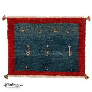 ギャッベ　ペルシャ　イラン　オーガニックウール　絨毯　ラグ　玄関マットM　52×68cm　MM1802_BL