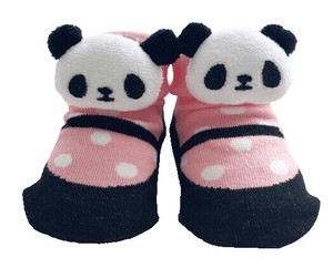 パンダマスコット付きベビーソックス　小花×どっと女の子靴