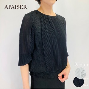 【2025年　春・夏　新作】レース切替プリーツ加工綺麗目ブラウス