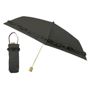 カミオジャパン 完全遮光耐風3段折りたたみ傘ギャザーフリル ブラック 晴雨兼用
