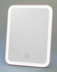 ヤマムラ LEDライトメイクアップミラー ピンク 鏡 化粧鏡 メイクミラー スタンド
