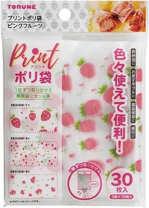 プリントポリ袋 ピンクフルーツ 30枚入 1枚ずつ取り出せる P-3594 トルネ