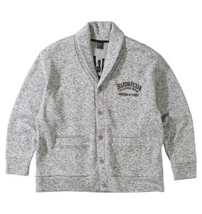 SHELTY ビッグサイズ メンズ ニットフリースルード系刺繍ショールカーディガン ミックスグレー
