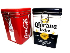 コカコーラ＆コロナの小物入れ【TIN CANISTER SQUARE CORONA&COLA】