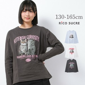 【2025春】猫転写プリントロングTシャツ トップス ロンT 長袖 ゆったり 子供服 女の子 小学生 中学生