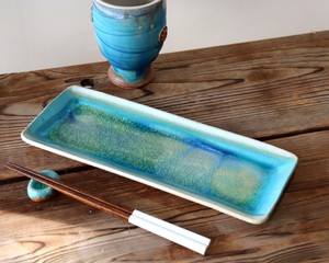 益子焼　あおい器　長角皿