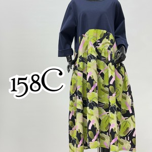 SALE【イタリア製】158C 切替えグラフィック柄　バルーンシルエットワンピース　フリーサイズ