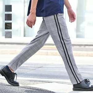 <2025春夏新作>ポンチ　総柄チェックサイドラインパンツ/メンズ　スリム　昇華転写プリント