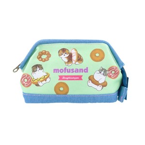 【コスメポーチ】mofusand デニムポーチ ワイヤー入 ドーナツにゃん